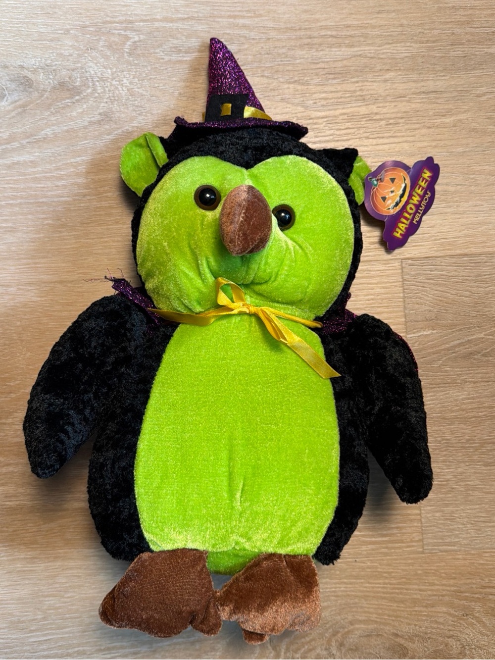 Vintage Kellytoy Halloween Owl Witch Plush Green Black Pumpkin Tag 90s Y2K Retro